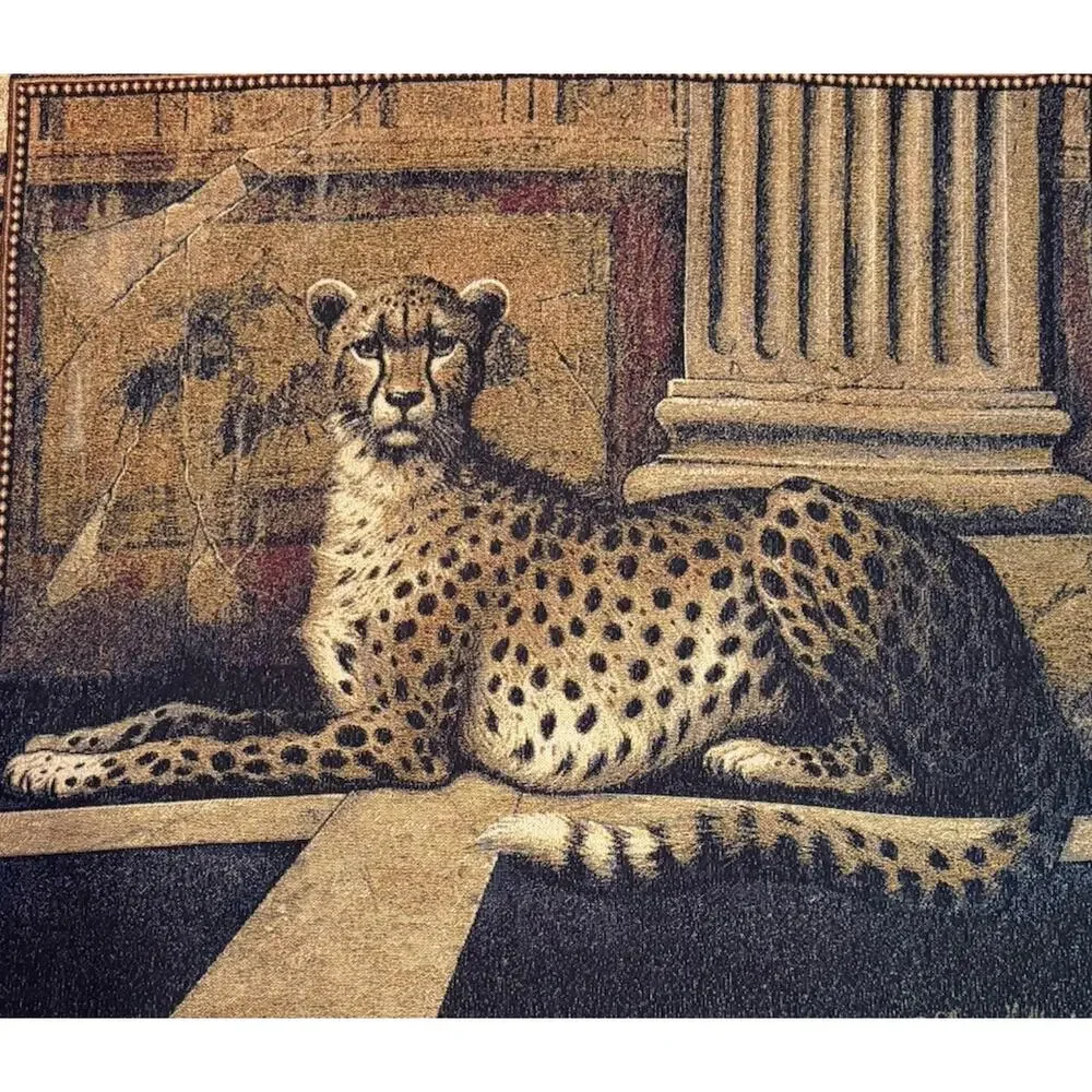 Cheetah Animal Print Fringed Woven Throw Blanket, Rectangular Brown/Black/Beige